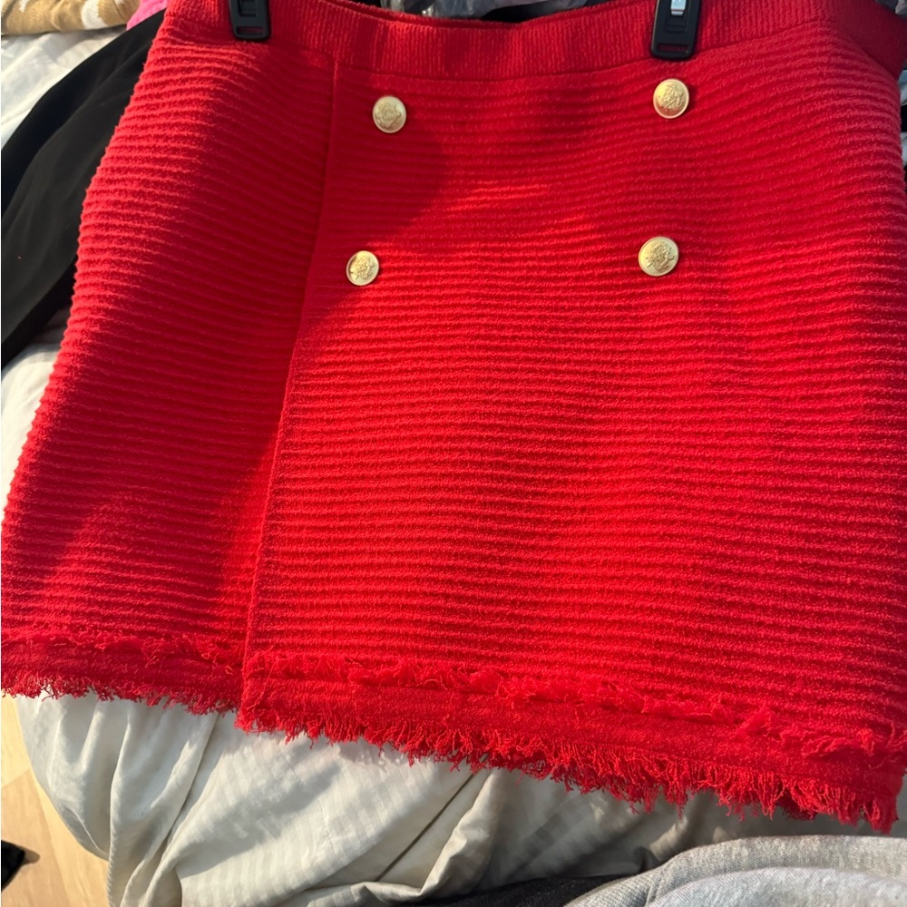 Jcrew Elegant Red Skirt with Gold Accents